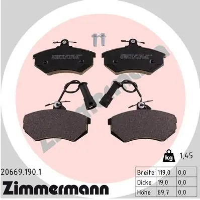 ZIMMERMANN Bremsbelagsatz, Scheibenbremse (20669.190.1) KFZ-6860291 Direkt Vom Hersteller